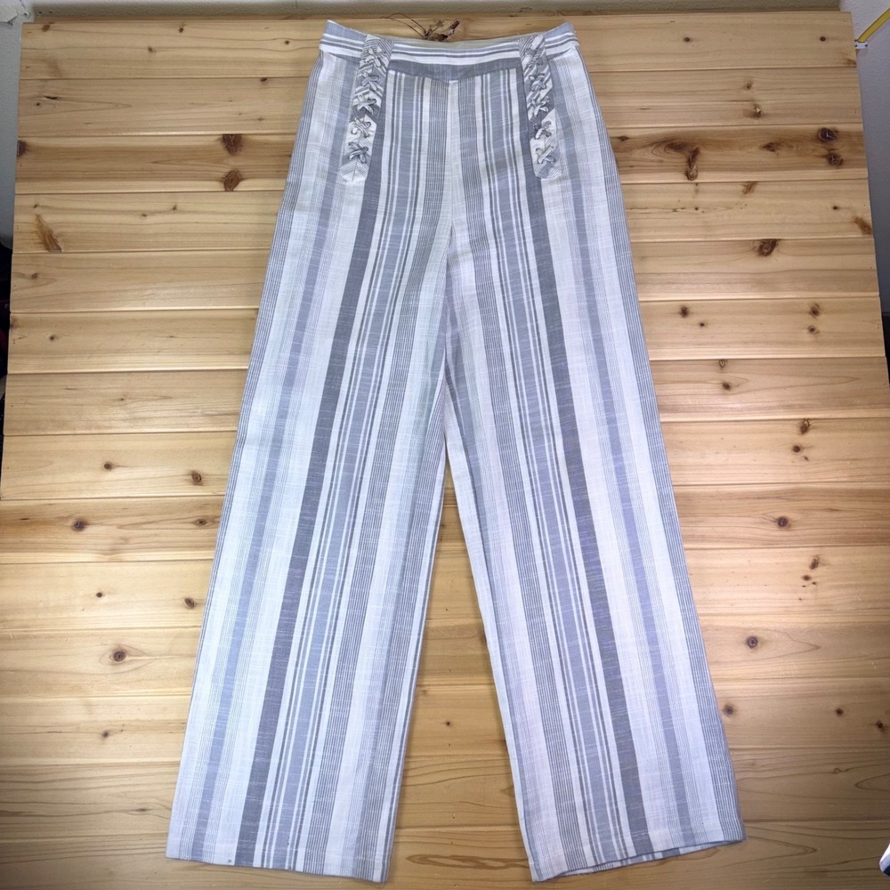 Dolce Pants Womens Medium Gray and White Striped Wide Leg High Rise Pants